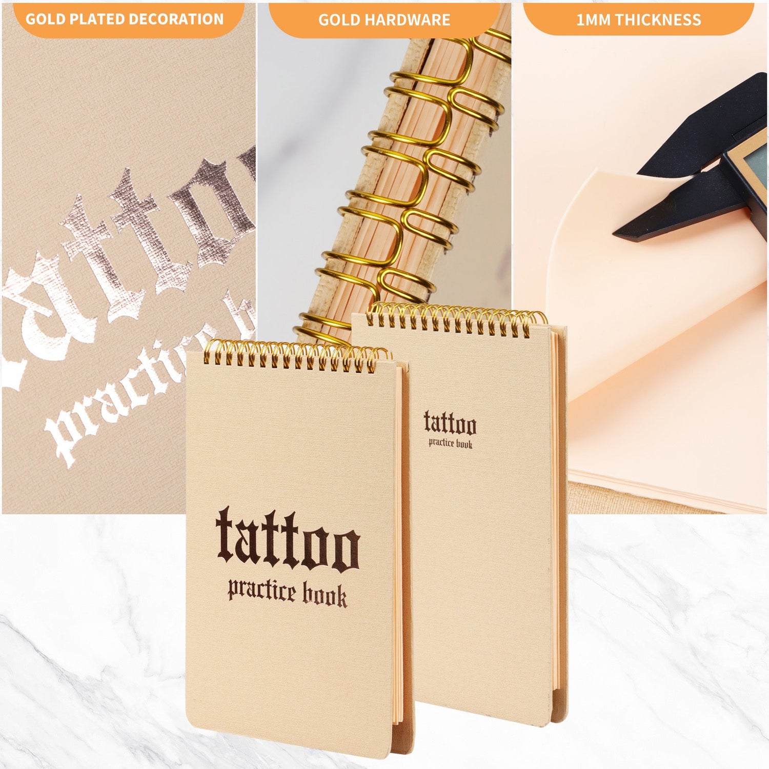 Tattoo practice supplies with silicone practice skin, tattoo practice book, stencil designs, and beginner training tools
