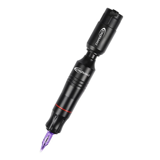 Black Diamond Beginner Tattoo Kit wireless tattoo pen angled product image with purple cartridge needle on a white background