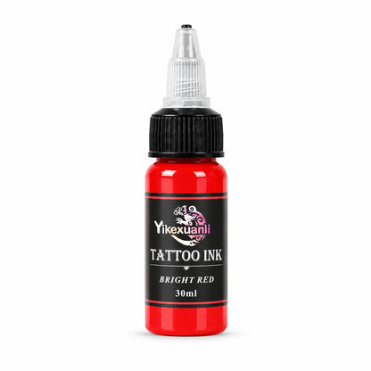 Yikexuanli Bright Red 30ml tattoo ink single bottle for red tattoo color work, color blending practice, shading practice, and studio use