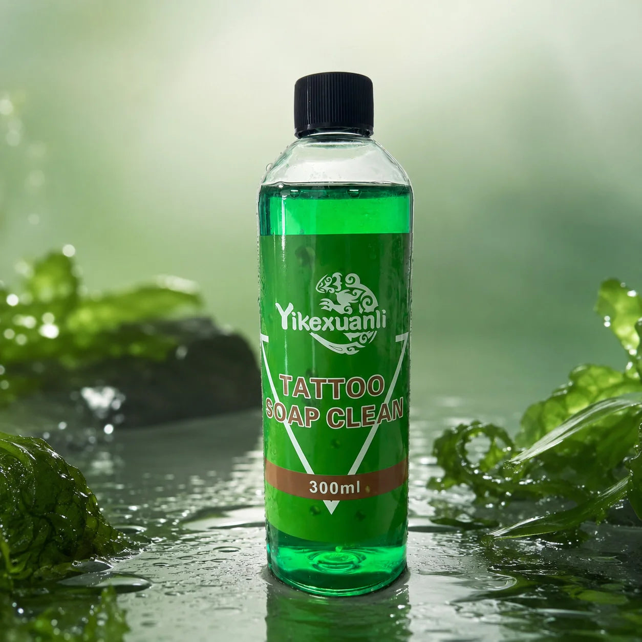 Yikexuanli 300ml green algae tattoo cleaning solution for tattoo prep, studio use, and cleaning excess ink during tattoo work
