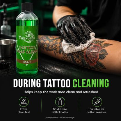 Yikexuanli 300ml green algae tattoo cleaning solution for studio use, during tattoo cleaning, fresh clean feel, and removing excess ink during tattoo work