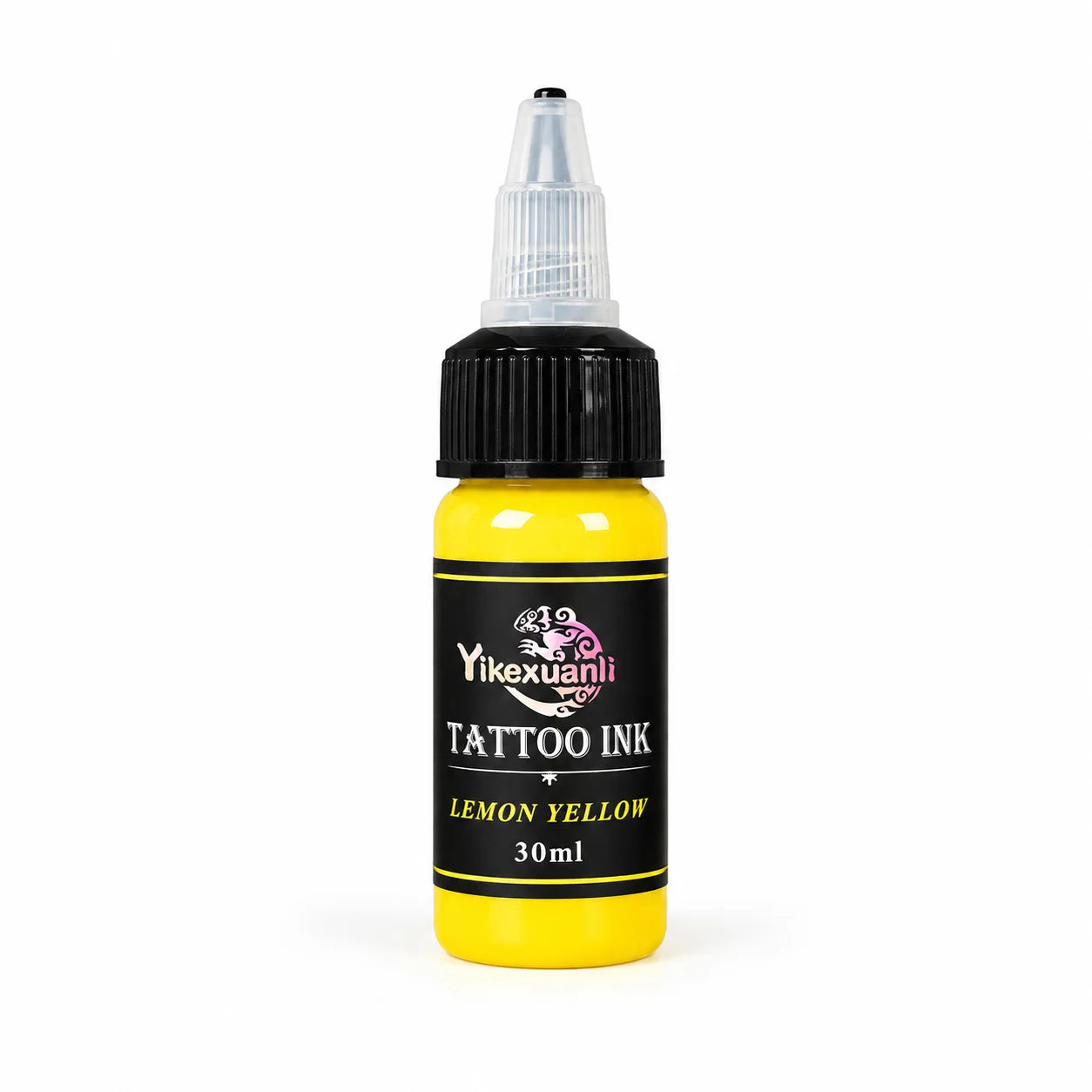 Yikexuanli Lemon Yellow 30ml tattoo ink single bottle for yellow tattoo color work, color blending practice, shading practice, and studio use
