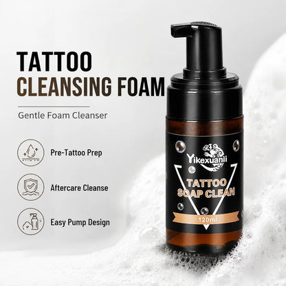 Yikexuanli 120ml tattoo cleansing foam for pre-tattoo prep, tattoo area cleaning, soft foam cleanse, and easy pump application