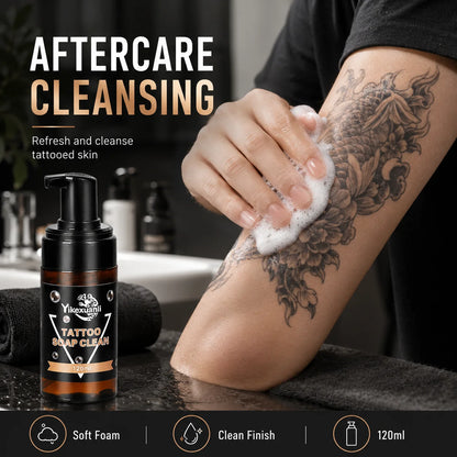 Yikexuanli 120ml tattoo cleansing foam for tattoo area cleaning, soft foam texture, and refreshing tattooed skin after use