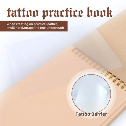Yikexuanli tattoo practice book with silicone fake skin and protective barrier layer for beginners, apprentices, and tattoo design practice