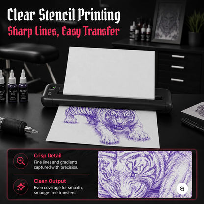 Yikexuanli Tattoo Transfer Pro Kit wireless tattoo stencil printer for clear stencil printing, sharp tattoo transfer lines, thermal paper output, and studio stencil prep